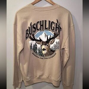 Men’s Busch Light Sweater Deer Hunting Camo Medium Pullover Crewneck Brown